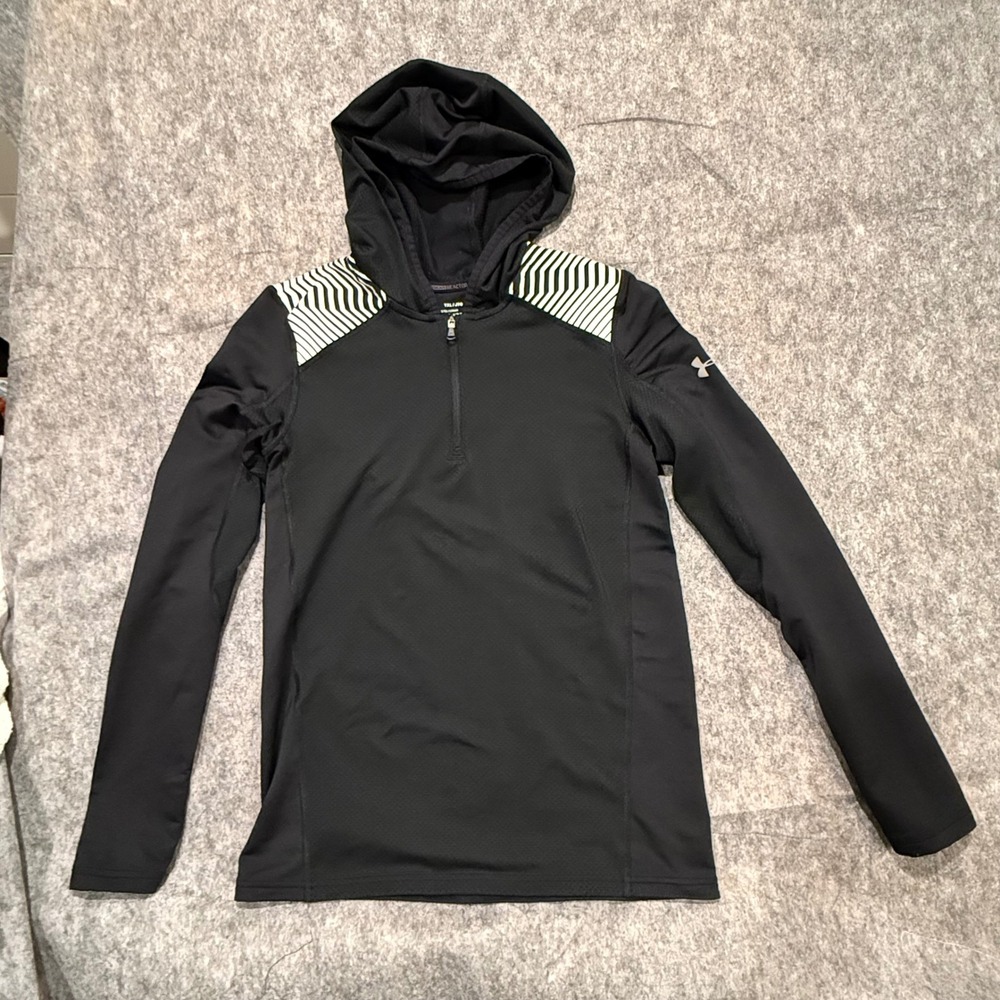 Under Armour Boys ColdGear Reactor Hoodie Black White 1/4 Zip Youth XL